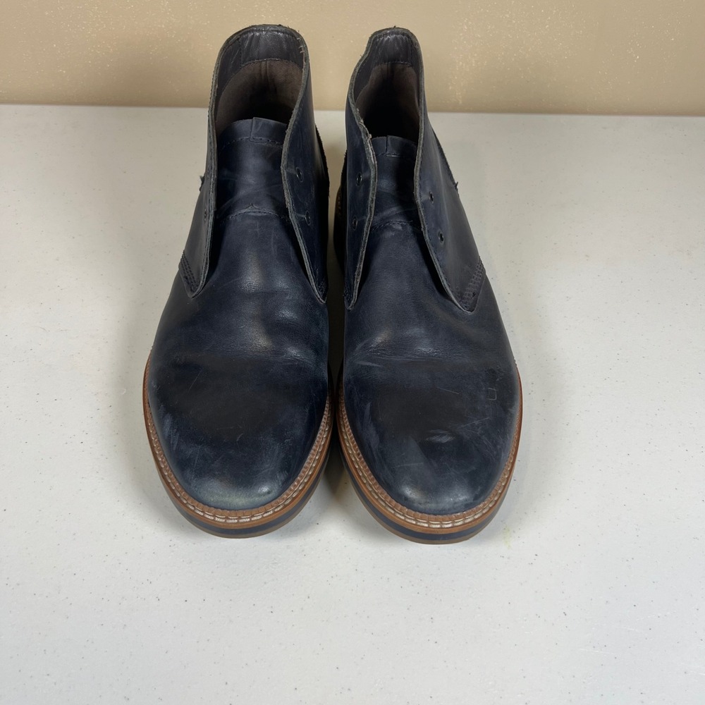 Clarks Mens‎ Chukka Boots Navy Blue Leather Ankle Boot 261041407 Size 11 M